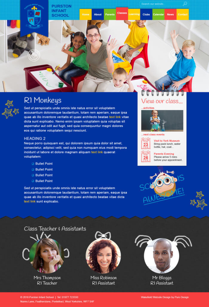 Purston Infant School Website Design CLASS PAGE