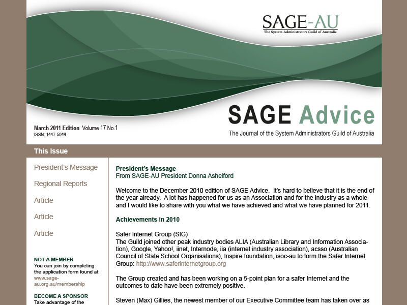 SAGE-AU email newsletter design