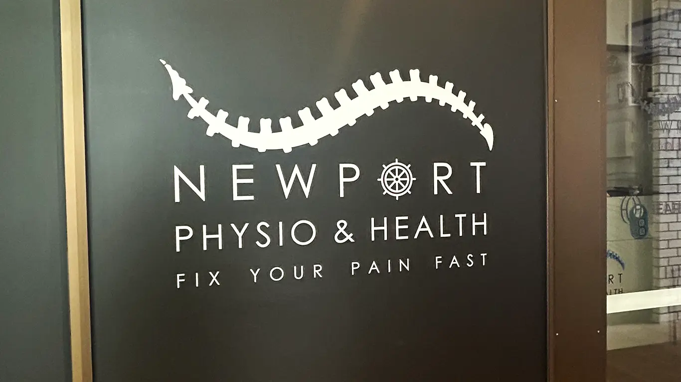 Newport Physio & Health Logo Design on Window